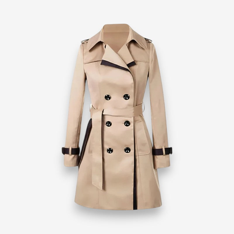 Sophie – Lange mouw dubbelrijs jas met riem Velani