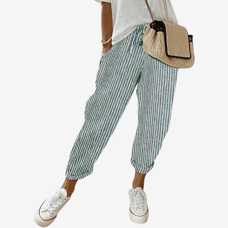 Women’s Striped Trousers with Drawstring