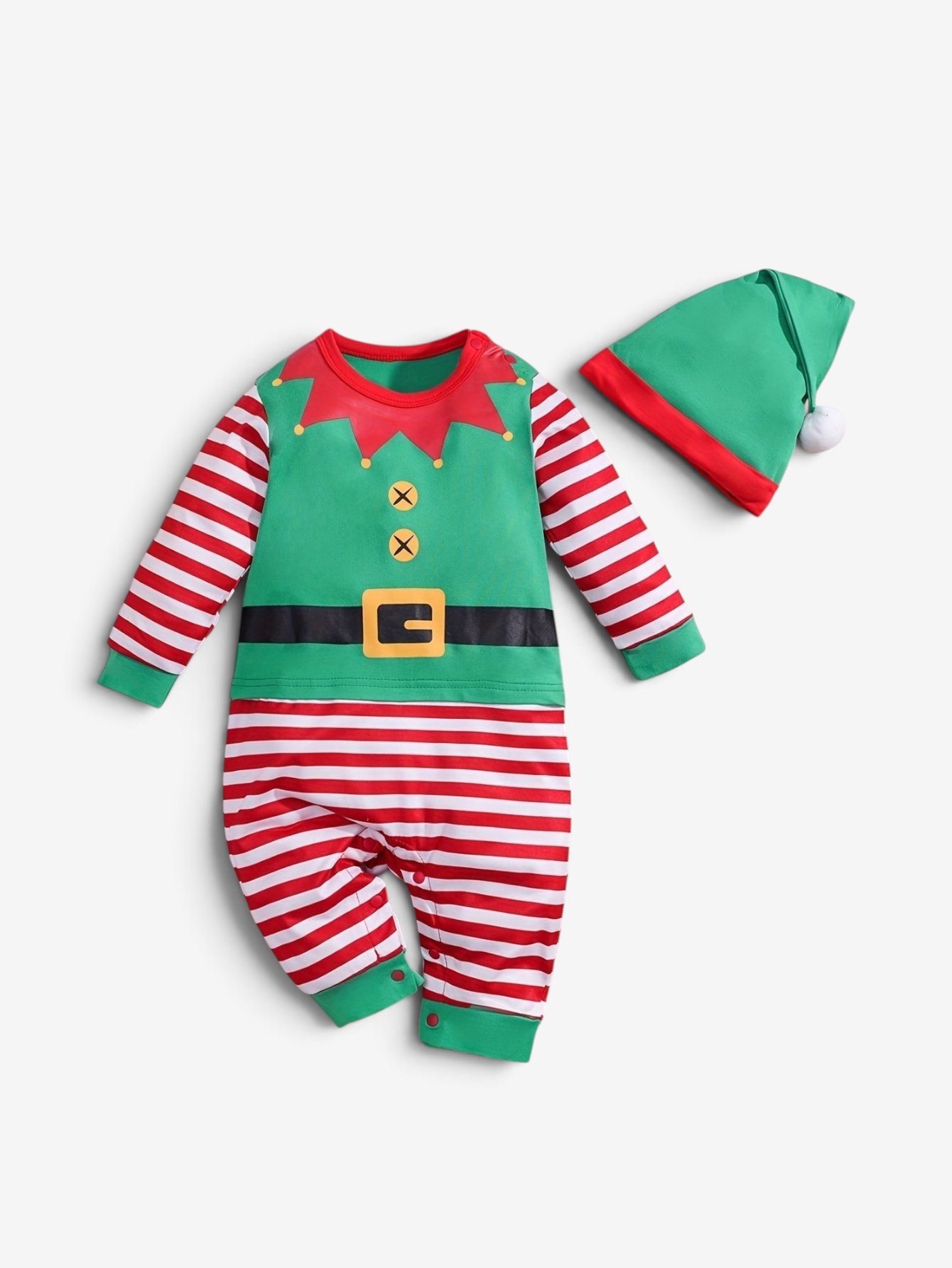 Adorable Baby Elf Romper with Hat and Striped Design