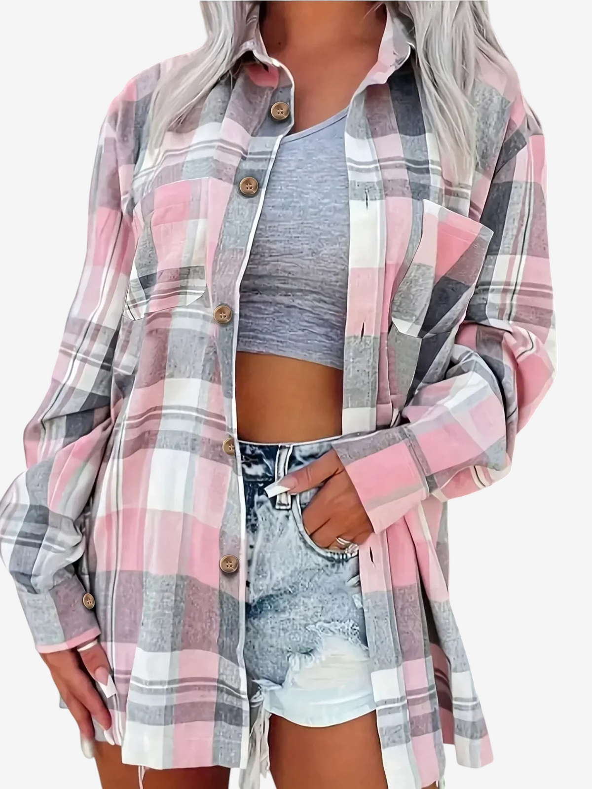 Velmira – Women's Gingham Long Sleeve Shirt