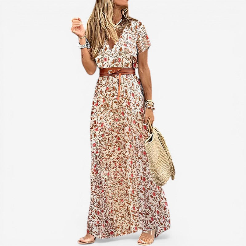 Women's Floral Short Sleeve Maxi Dress