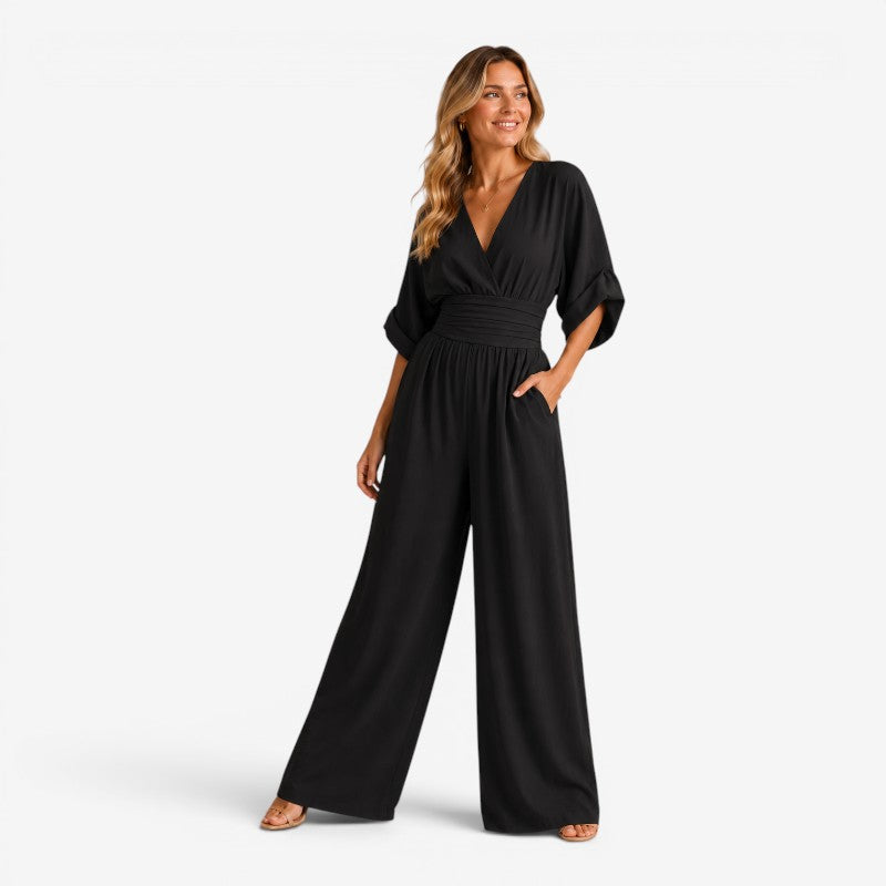 Chic Women's Wide Leg Jumpsuit with V Neck