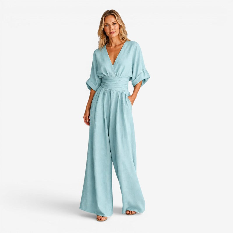 Chic Women's Wide Leg Jumpsuit with V Neck