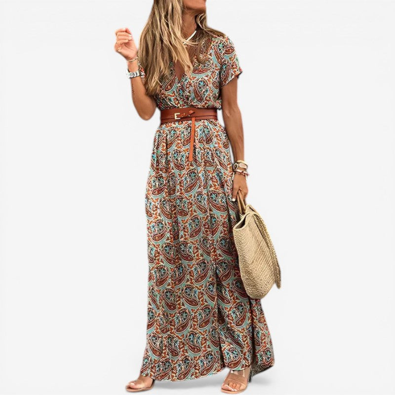 Women's Floral Short Sleeve Maxi Dress