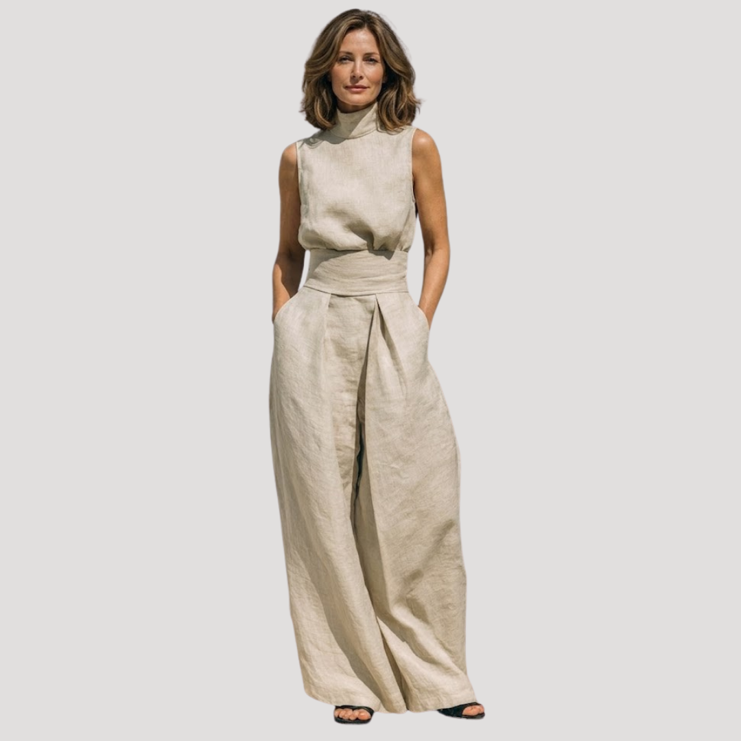 Women's Mock Neck Wide Leg Trouser Set