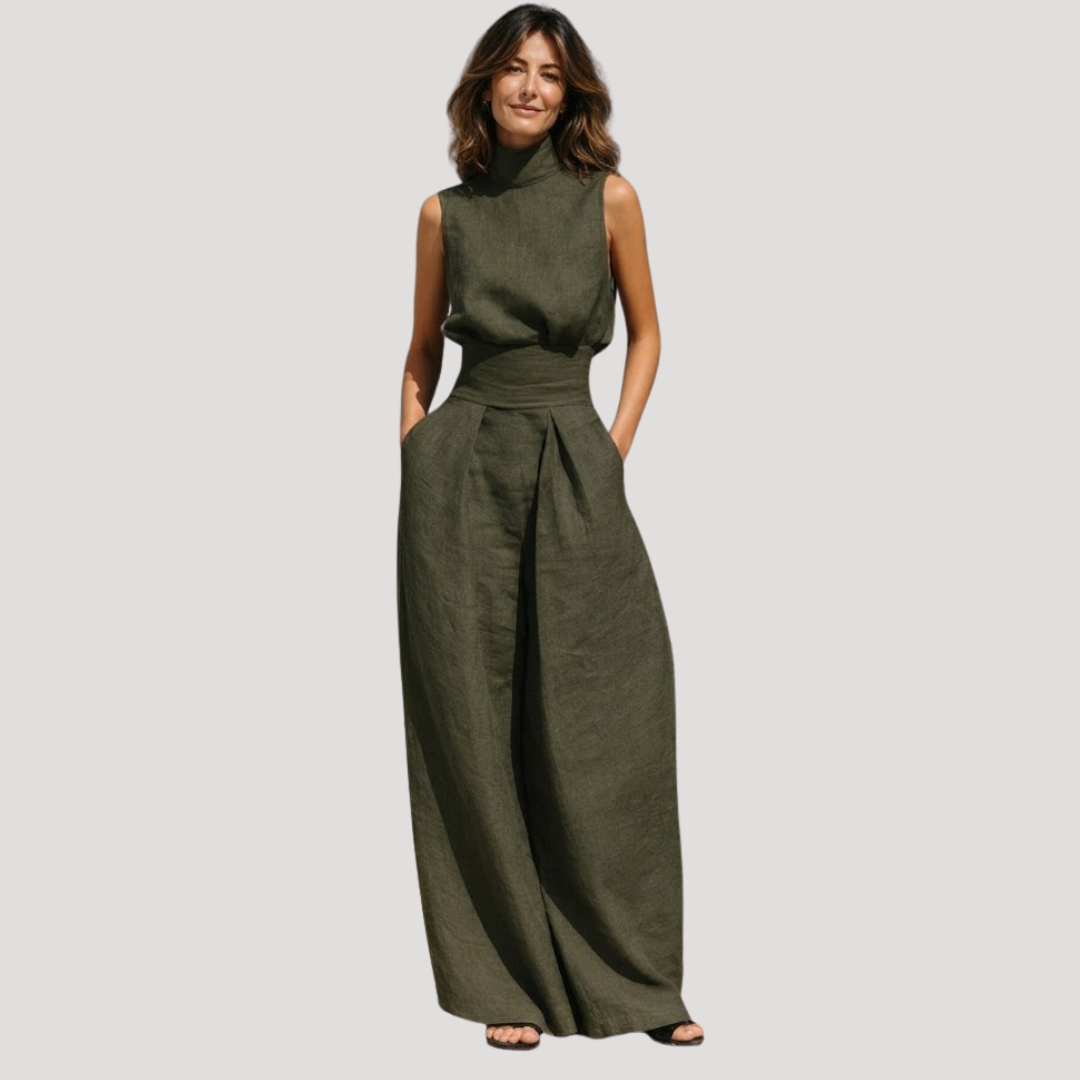 Women's Mock Neck Wide Leg Trouser Set