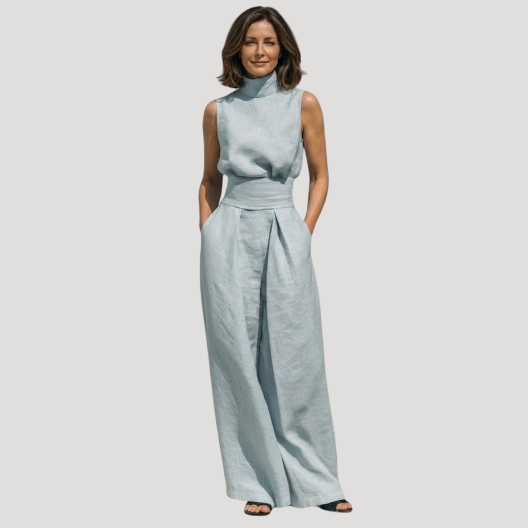 Women's Mock Neck Wide Leg Trouser Set