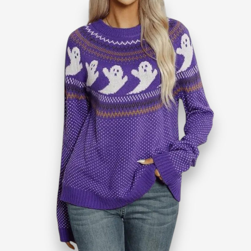 Lily – Long Sleeve Sweater with Ghost Pattern Design