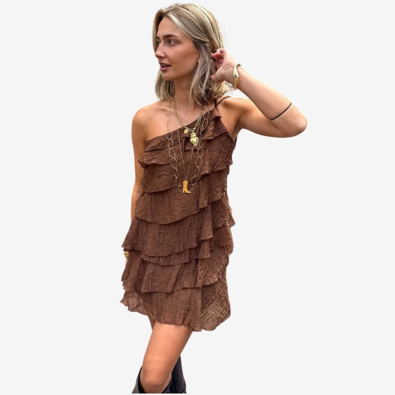 Asymmetrical Mini Dress with Layered Ruffles