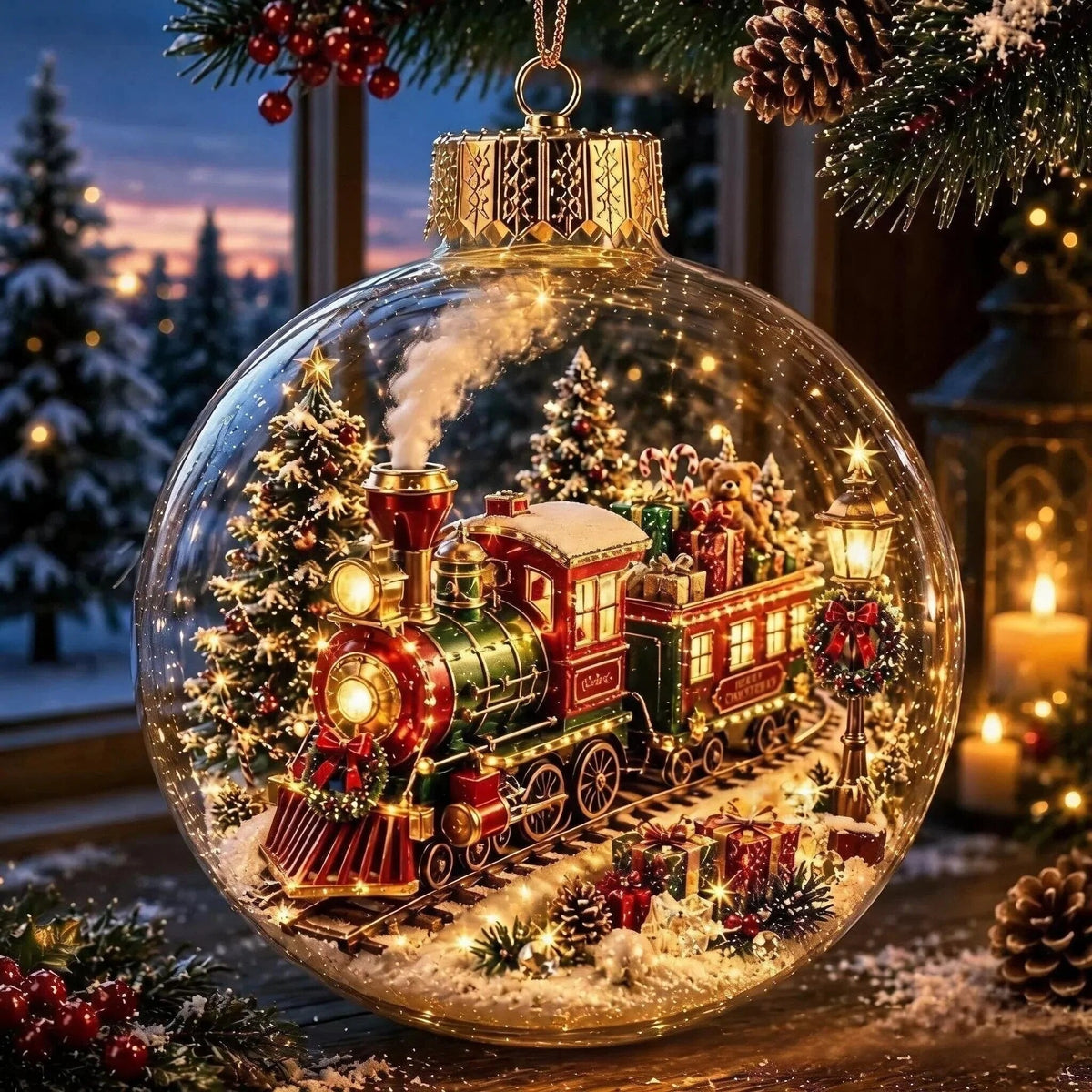 ChristmasNook - LED Christmas Ornament with Miniature Holiday Scene