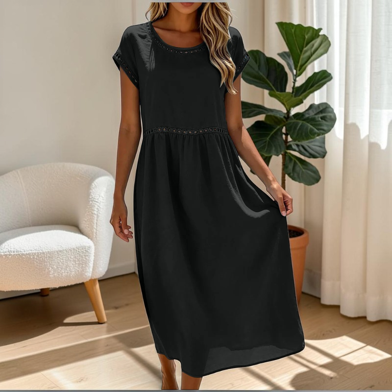 Elegant Women's Crew Neck Maxi Dress