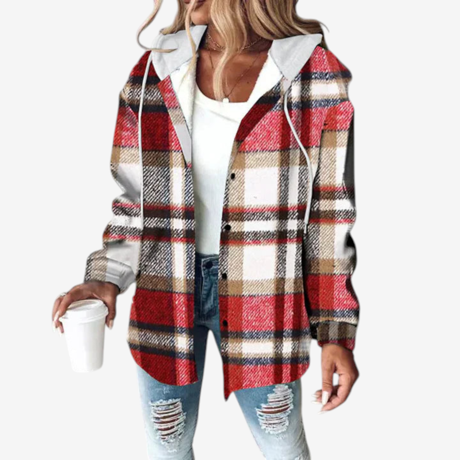 Women's Plaid Hooded Button-Up Jacket