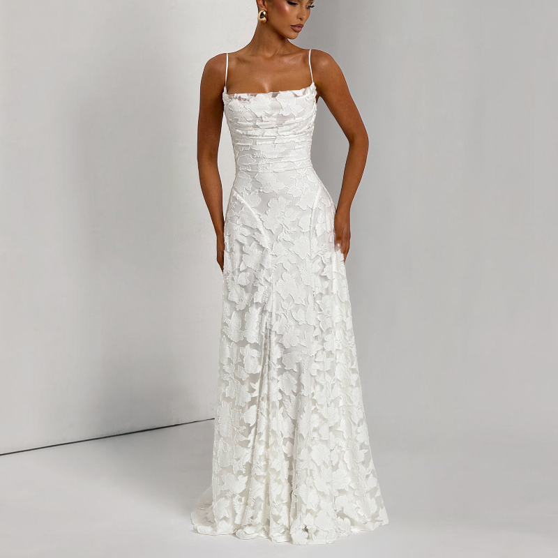 Women's Elegant Square Neck Backless Maxi Dress