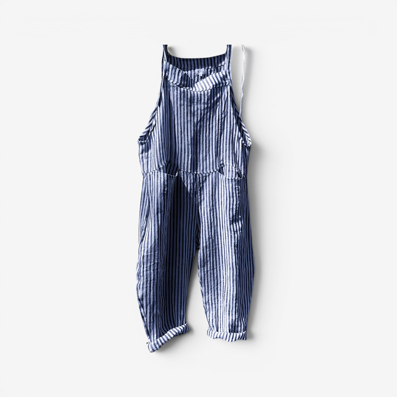 Womens Striped Bib Overalls with Pockets