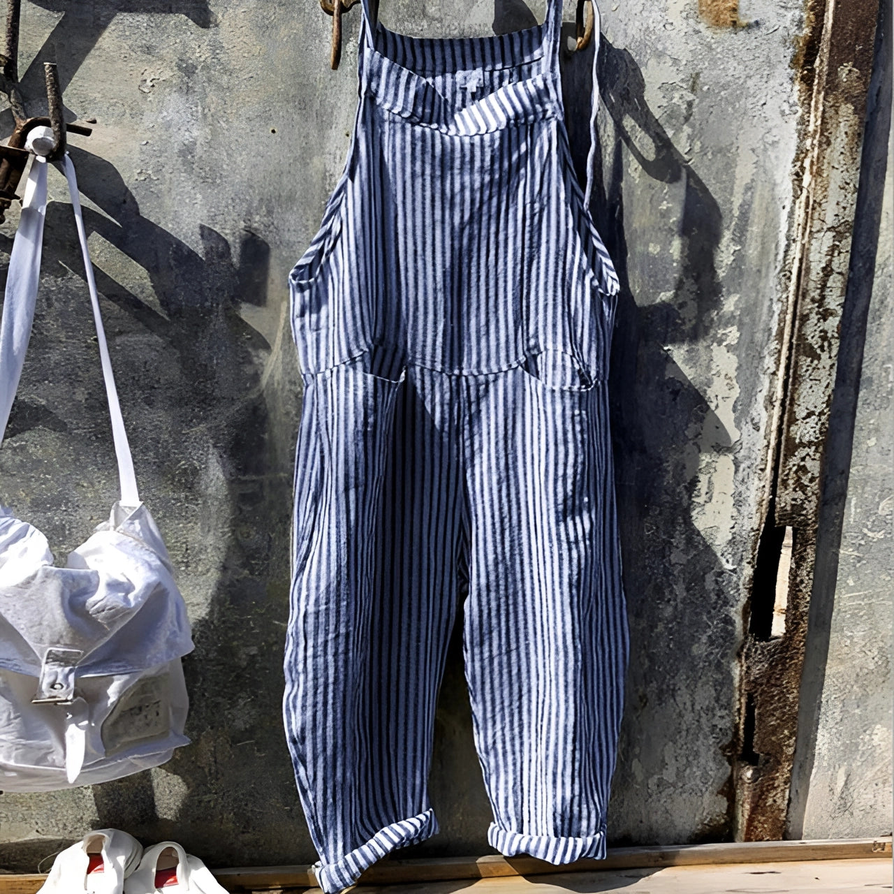 Darya | Kvinders Stribede Bib Overalls med Lommer