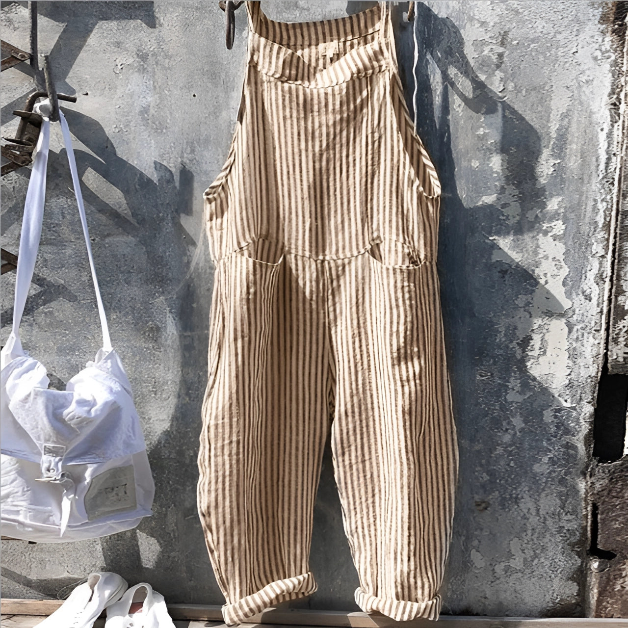 Darya | Kvinders Stribede Bib Overalls med Lommer