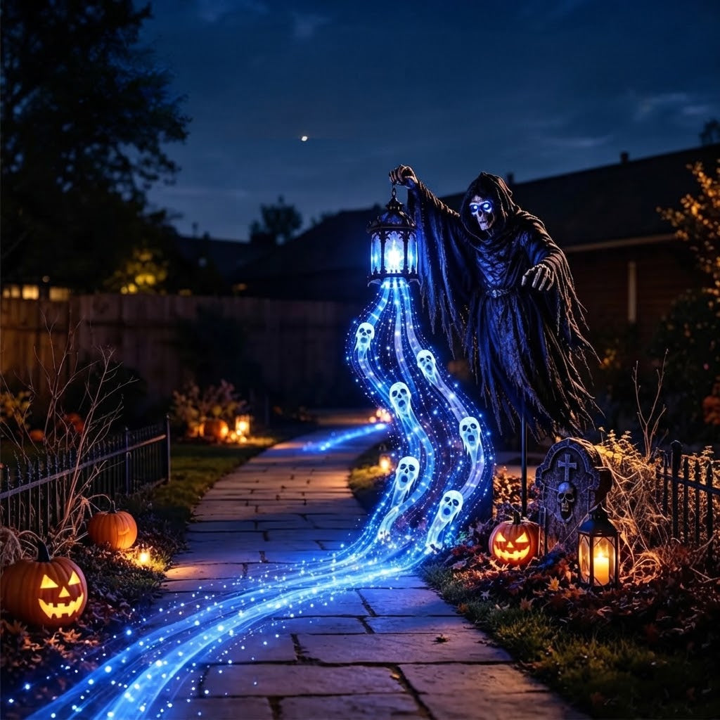Grimglow - Illuminated Reaper Halloween Decoration with LED Lantern