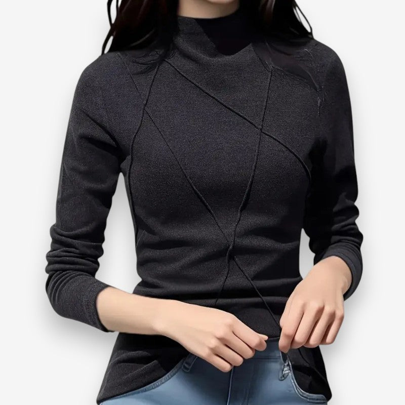 Ella – Crew Neck Sweater with Asymmetrical Design