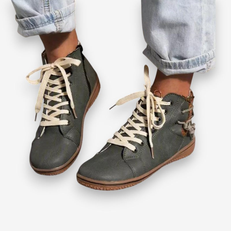 Nora – Lace Up Boots with Round Toe and Zipper Design