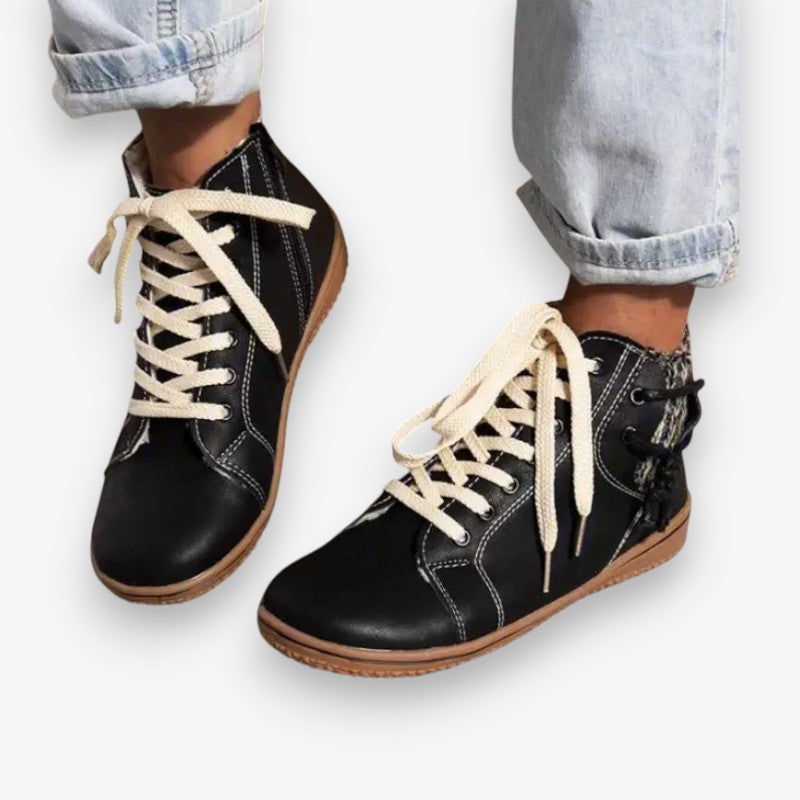 Nora – Lace Up Boots with Round Toe and Zipper Design