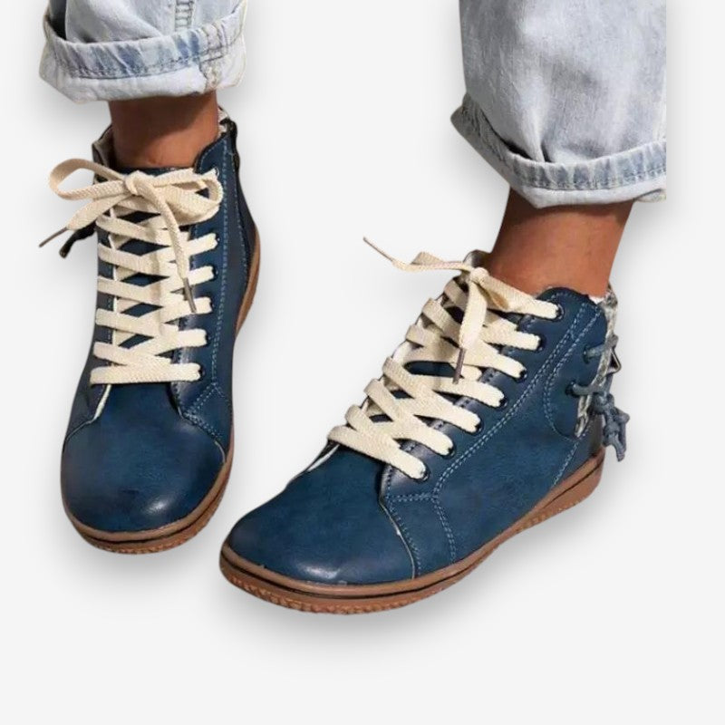 Nora – Lace Up Boots with Round Toe and Zipper Design