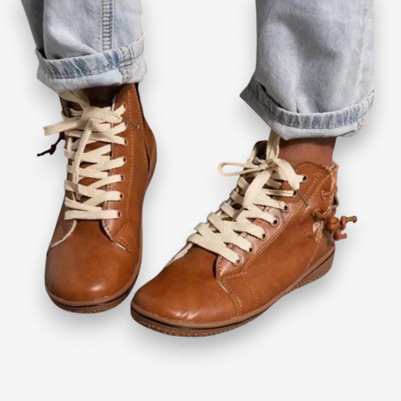 Nora – Lace Up Boots with Round Toe and Zipper Design