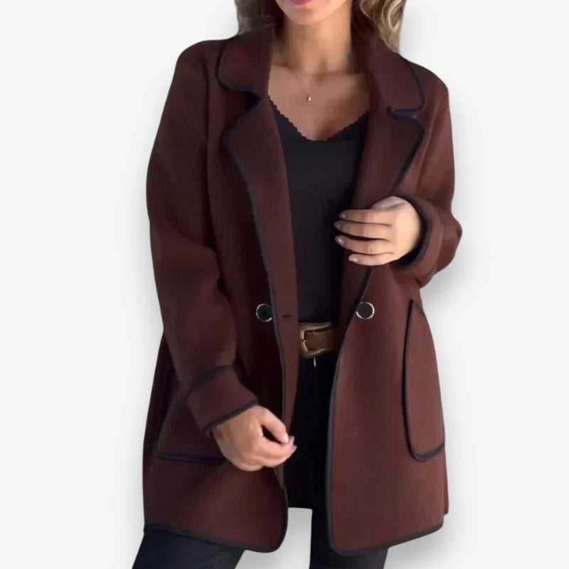 Emma – Long Sleeve Jacket with Button Closure and Down Collar Design