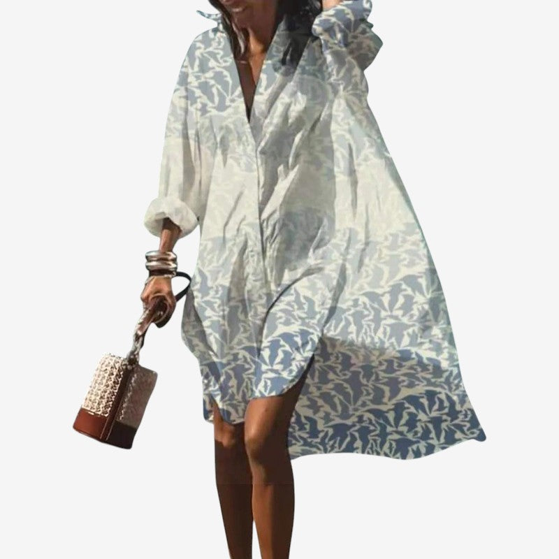 Women's Printed Long Sleeve Midi Dress