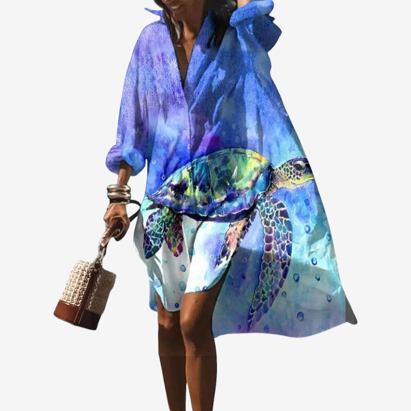Women's Printed Long Sleeve Midi Dress