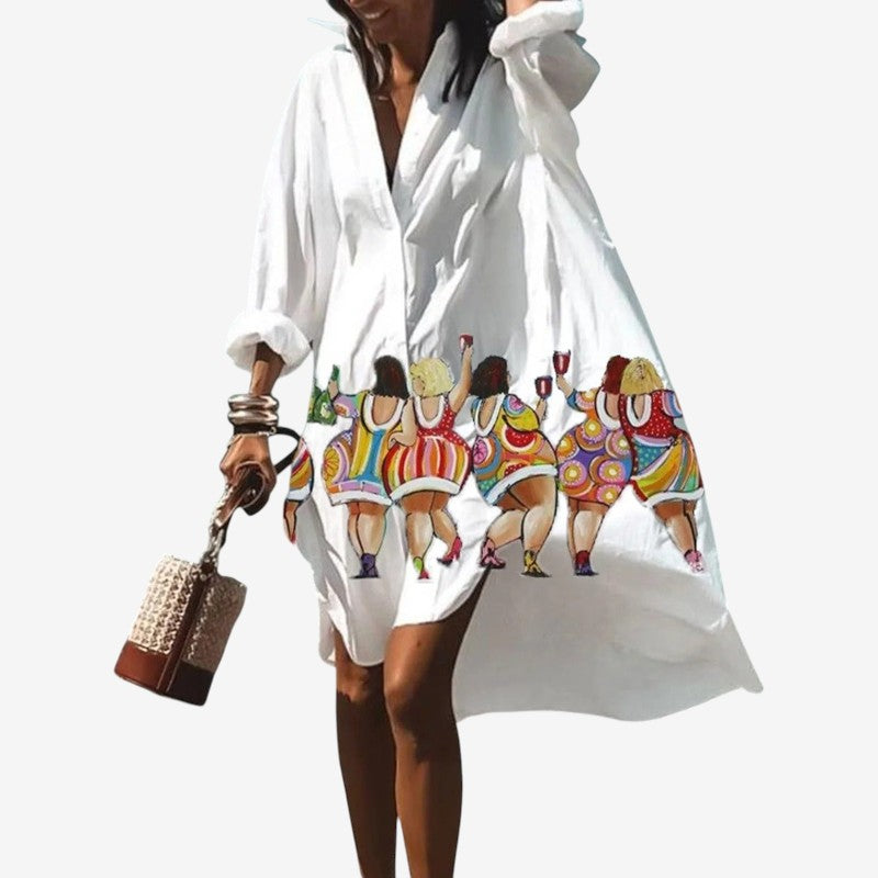 Women's Printed Long Sleeve Midi Dress