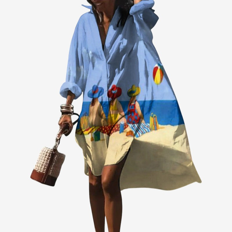Women's Printed Long Sleeve Midi Dress
