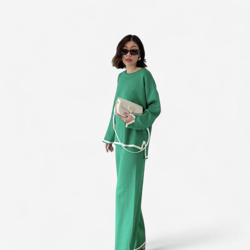 Therisa – Stijlvolle tweedelige set met wijde broek en gespleten manchetten Velani