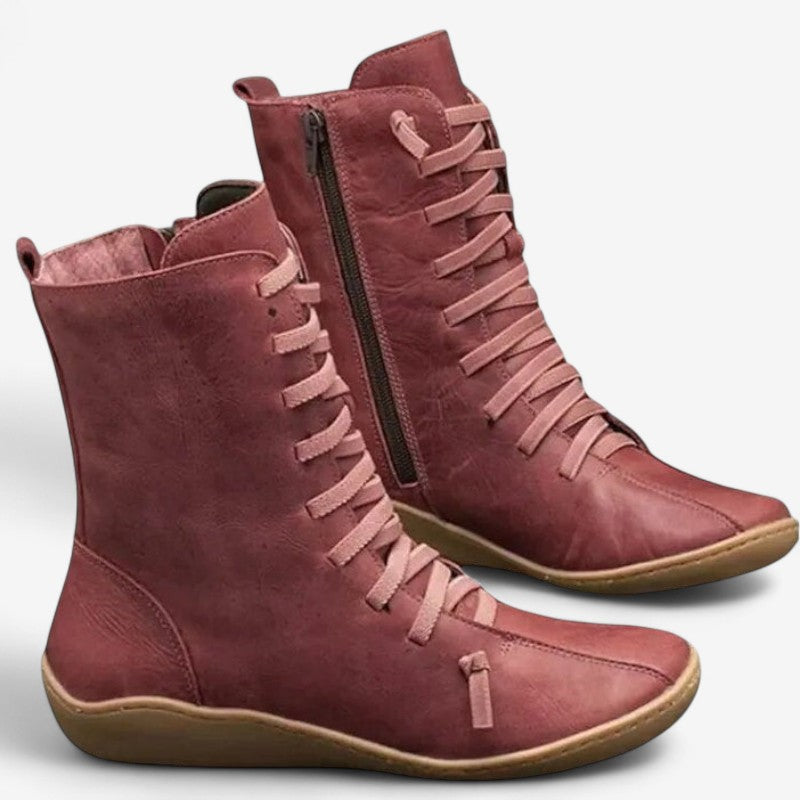 Michael – Platte zool laarzen met veters gesp en ritssluiting aan de zijkant Velani