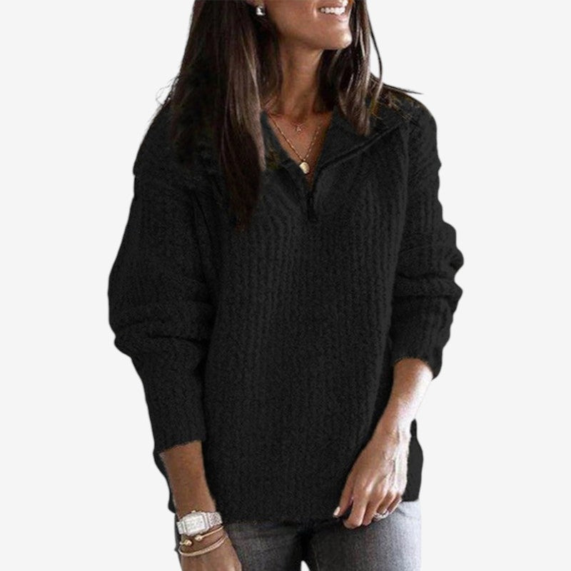 Women’s Ribbed Zip Front Sweater Loose Fit Long Sleeve