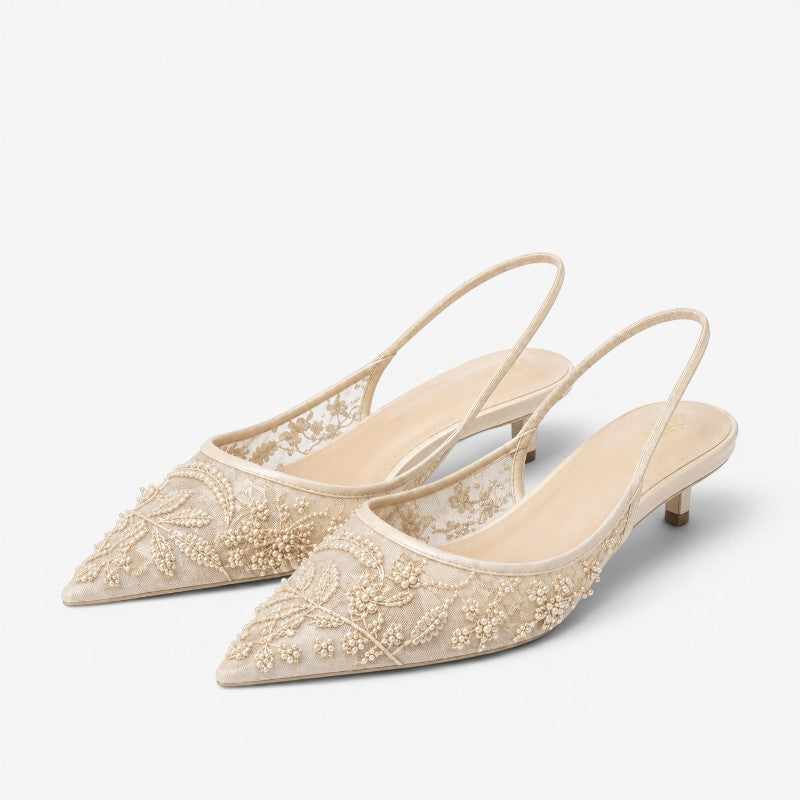 Embroidered Floral Slingback High Heel Shoes for Women