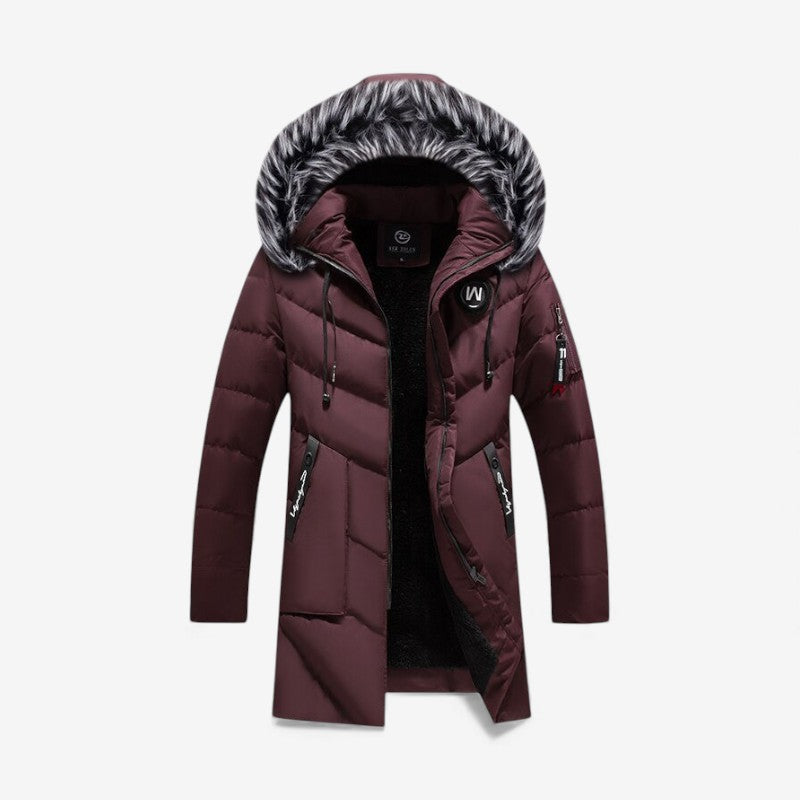 Oliver – Long Sleeve Hooded Coat with Zipper and Fur Hood