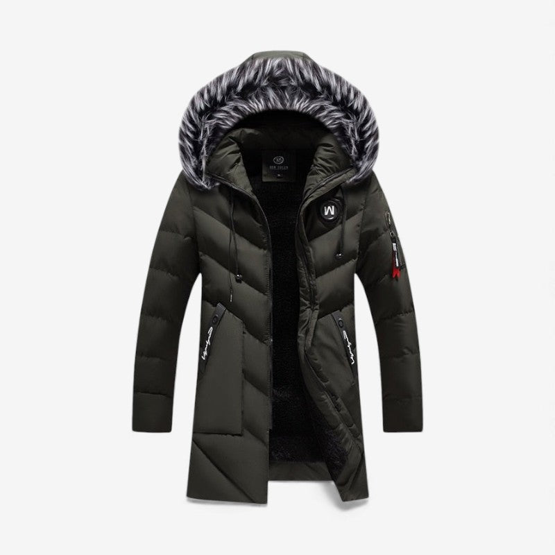 Oliver – Long Sleeve Hooded Coat with Zipper and Fur Hood