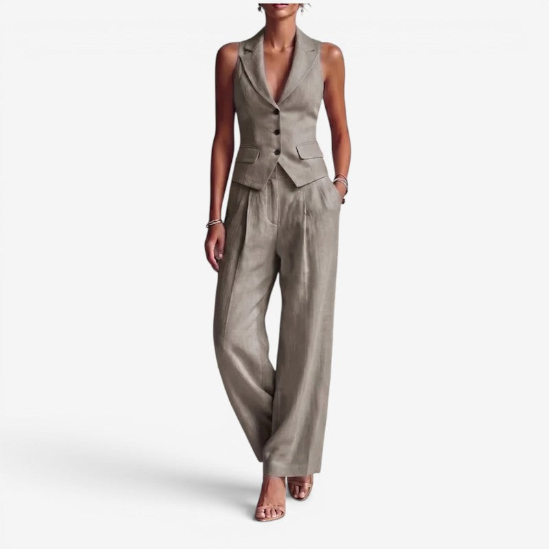 Ladies' Chic Sleeveless Vest and Wide Leg Pants Set