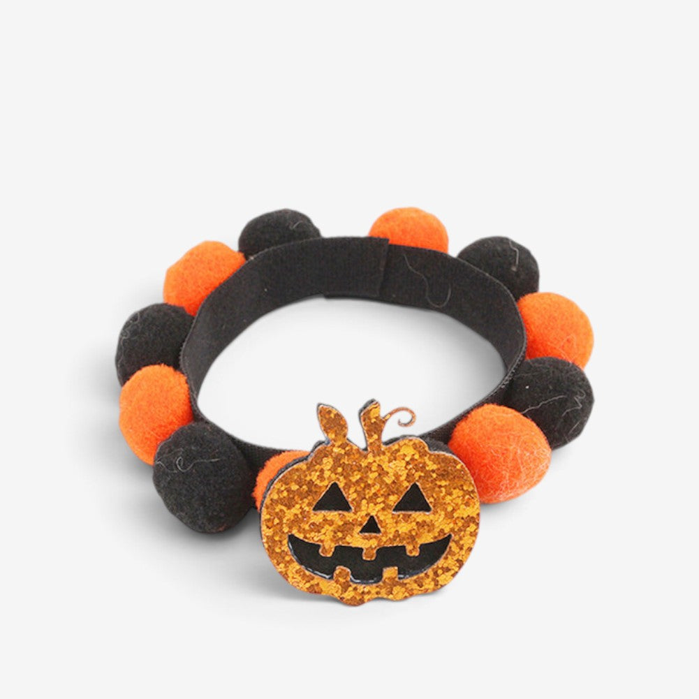Festive Halloween Pet Collar with Pumpkin and Skull Patterns