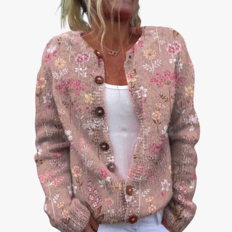 Floral O Neck Knit Pullover for Women
