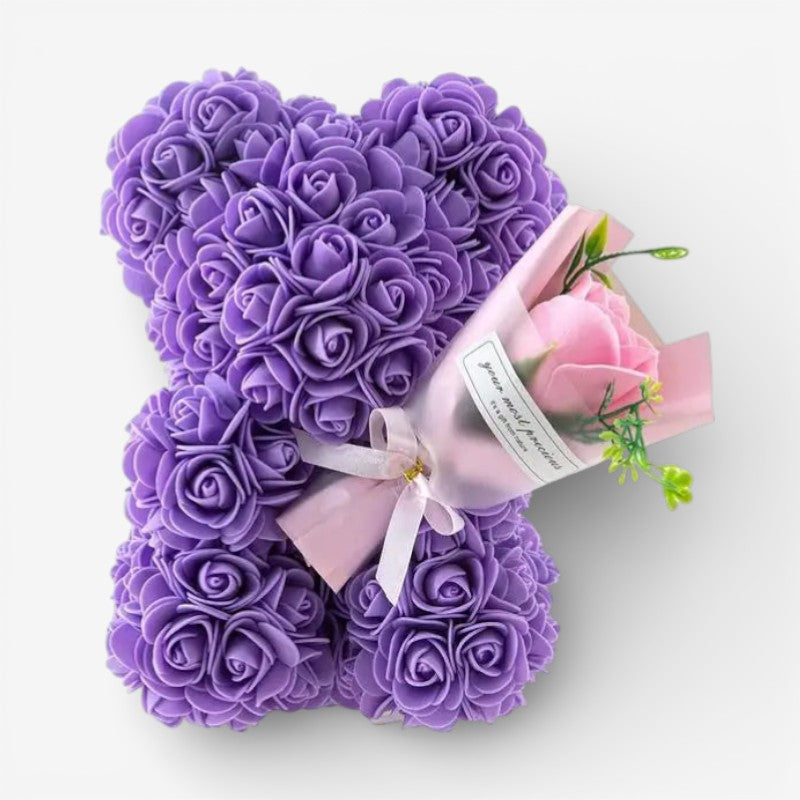 Rose Teddy Bear Holding Bouquet