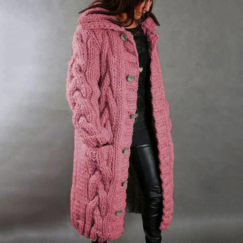 Women's Long Sleeve Hooded Button Coat
