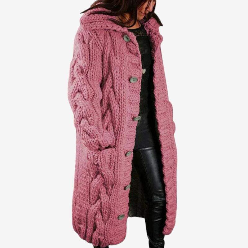 Women's Long Sleeve Hooded Button Coat