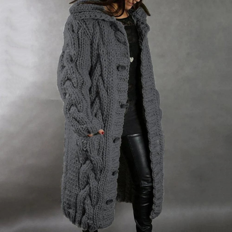 Women's Long Sleeve Hooded Button Coat