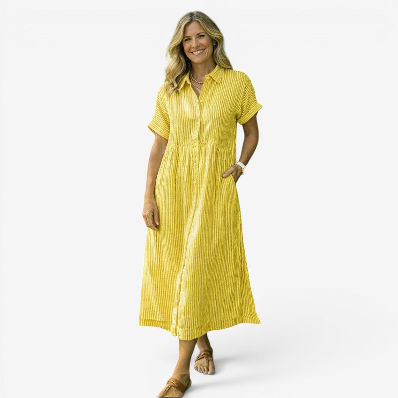 Elegant Striped Midi Shirt Dress for Women