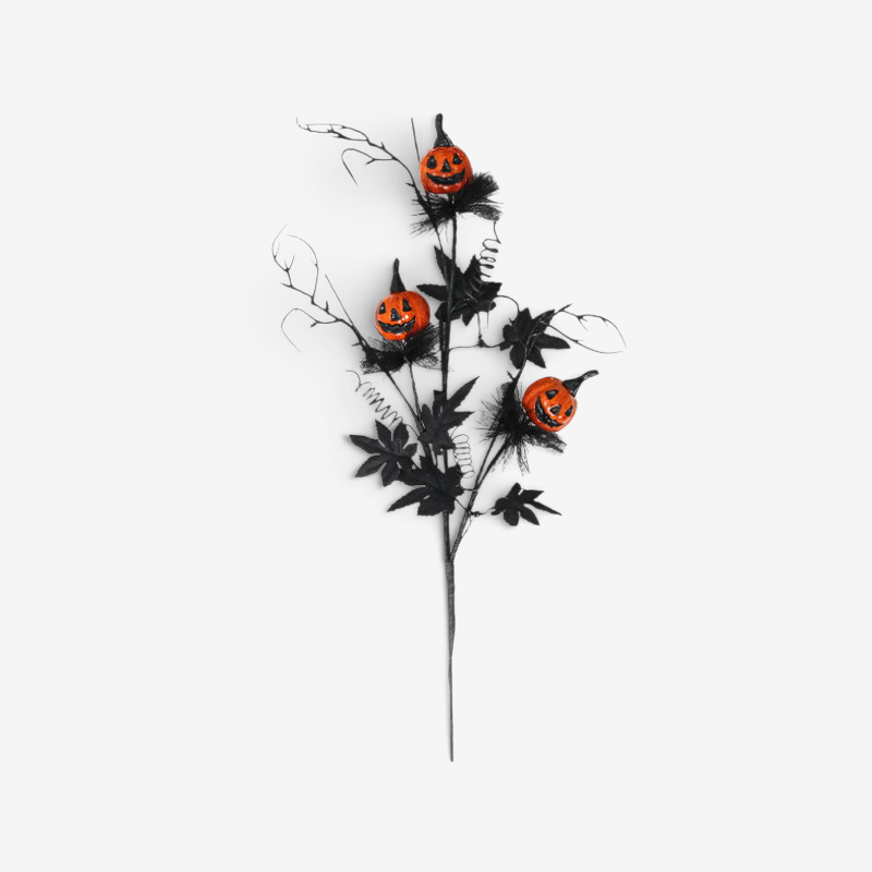 Spooky Black Pumpkin Branch Decoration