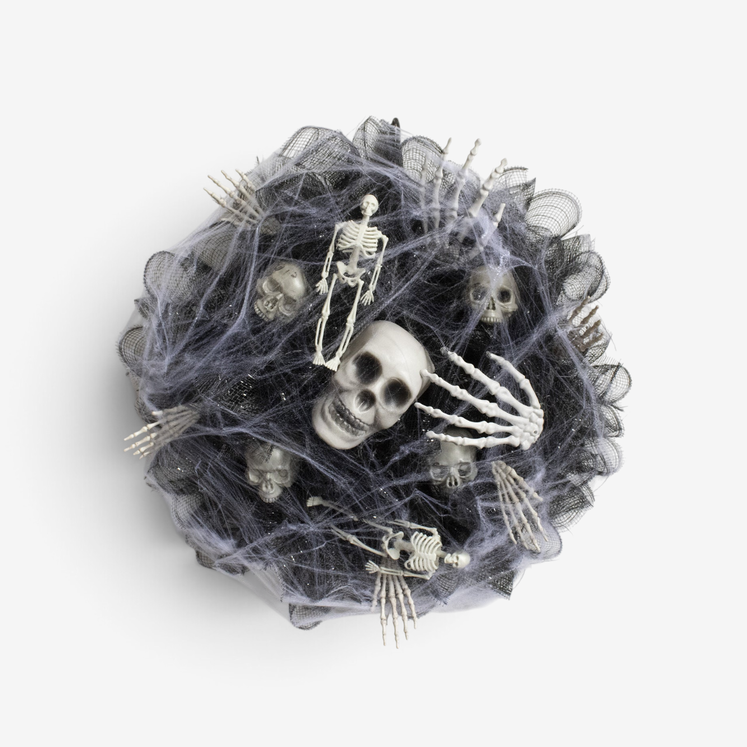 Festive Halloween Skull Mesh Wreath for Door and Wall Decoration