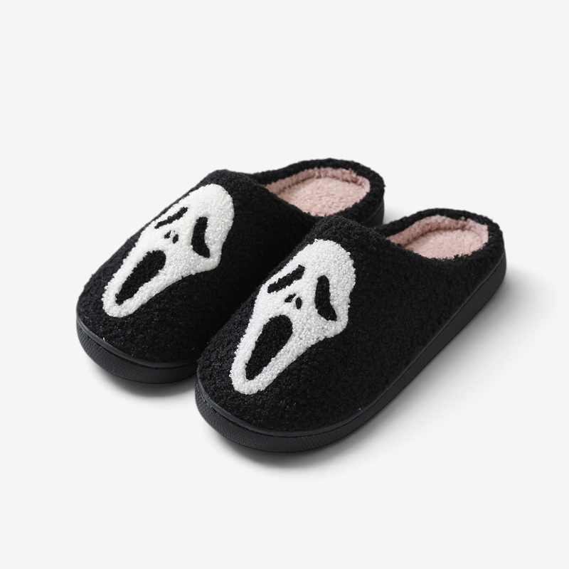 Skull-Designed Halloween Slippers with Cozy Lining