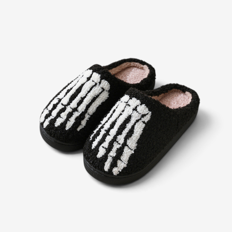 Skull-Designed Halloween Slippers with Cozy Lining