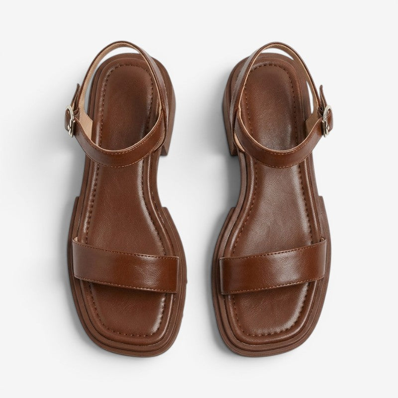 Women's Round Toe Low Heel Sandals with Buckle Strap
